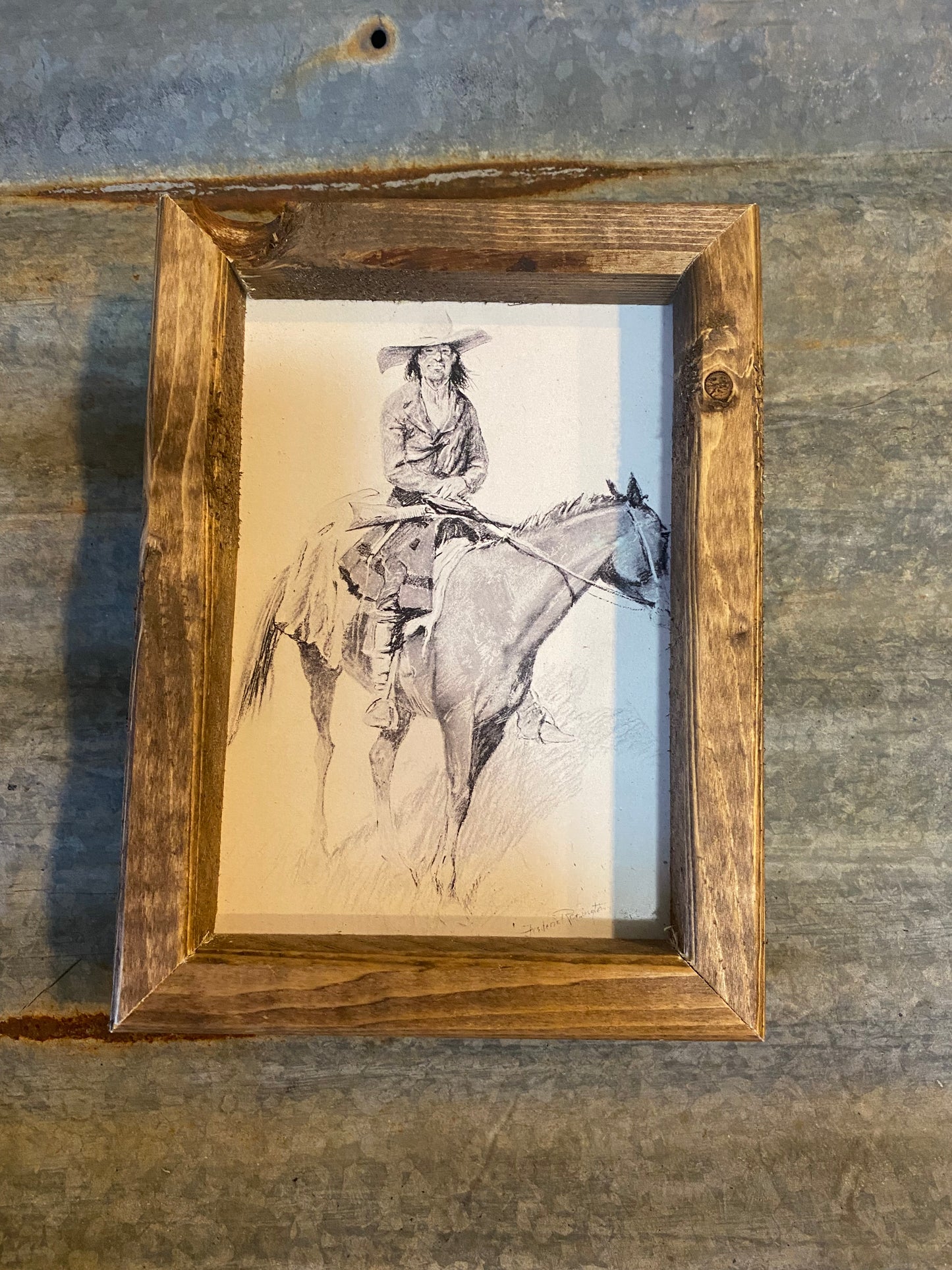 5x7 Frame- Cowboy Pencil Drawing Print